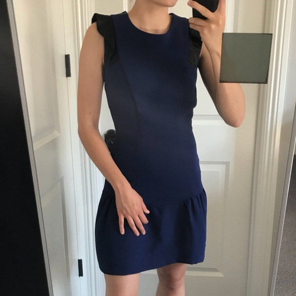 Electric Blue Dress with Leather Shoulder Detail - Picture 5 of 7